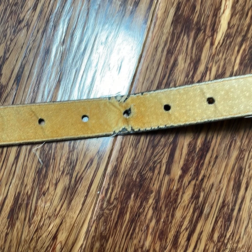 Vintage yellow tan suede leather gold hardware belt